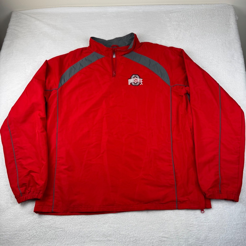 Ohio State Buckeyes Varsity Windbreaker Mens XL Red 1/4 Zip Embroidered Pullover